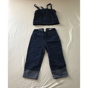 Two Piece Denim Crop Top and High Waisted Capris